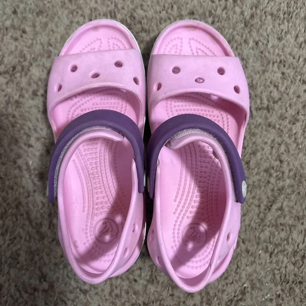 Crocs Crocband  Sandals Junior 1 Pink Purple Open Toe Adjustable Sandals Beach